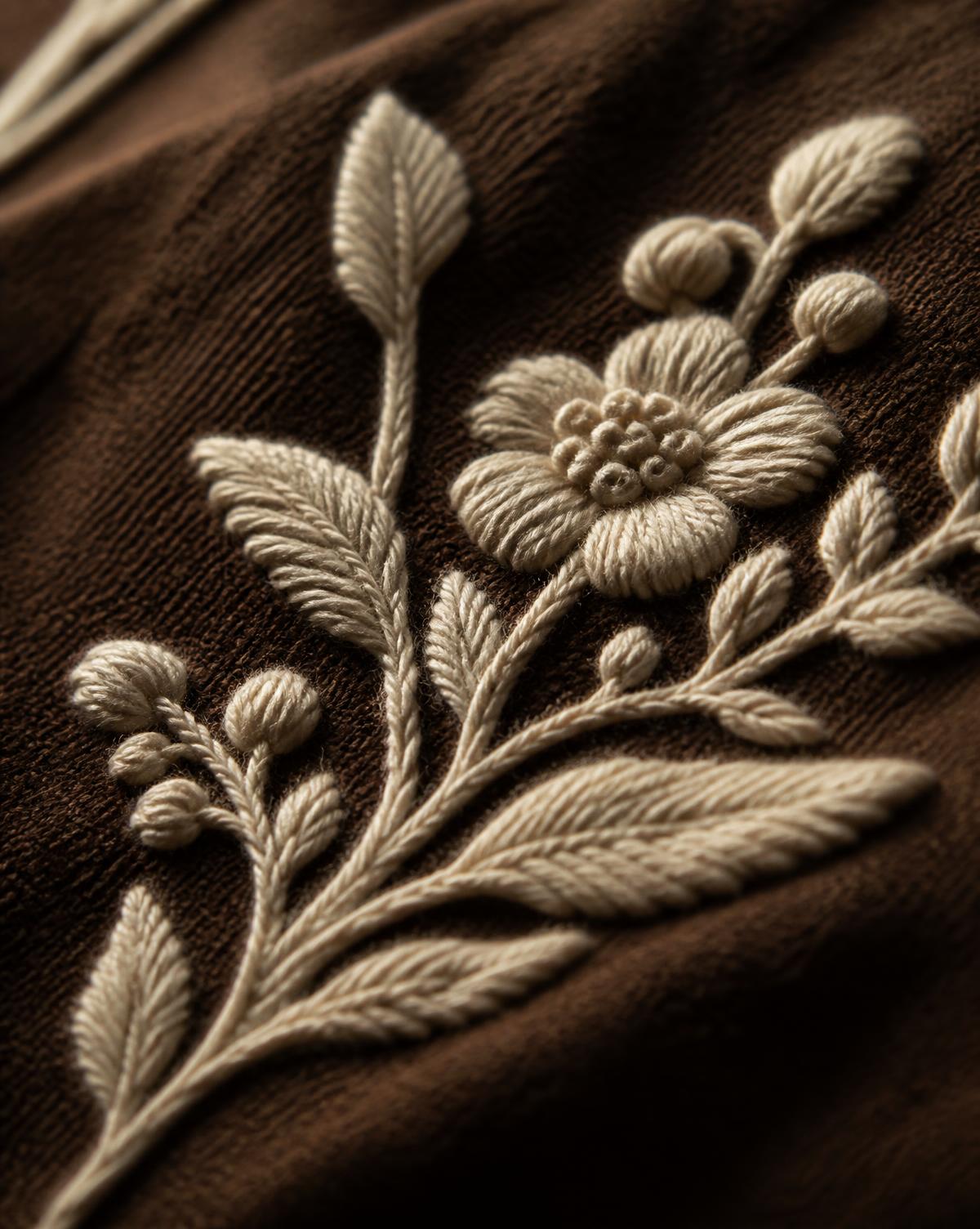 Finished raised embroidery detail